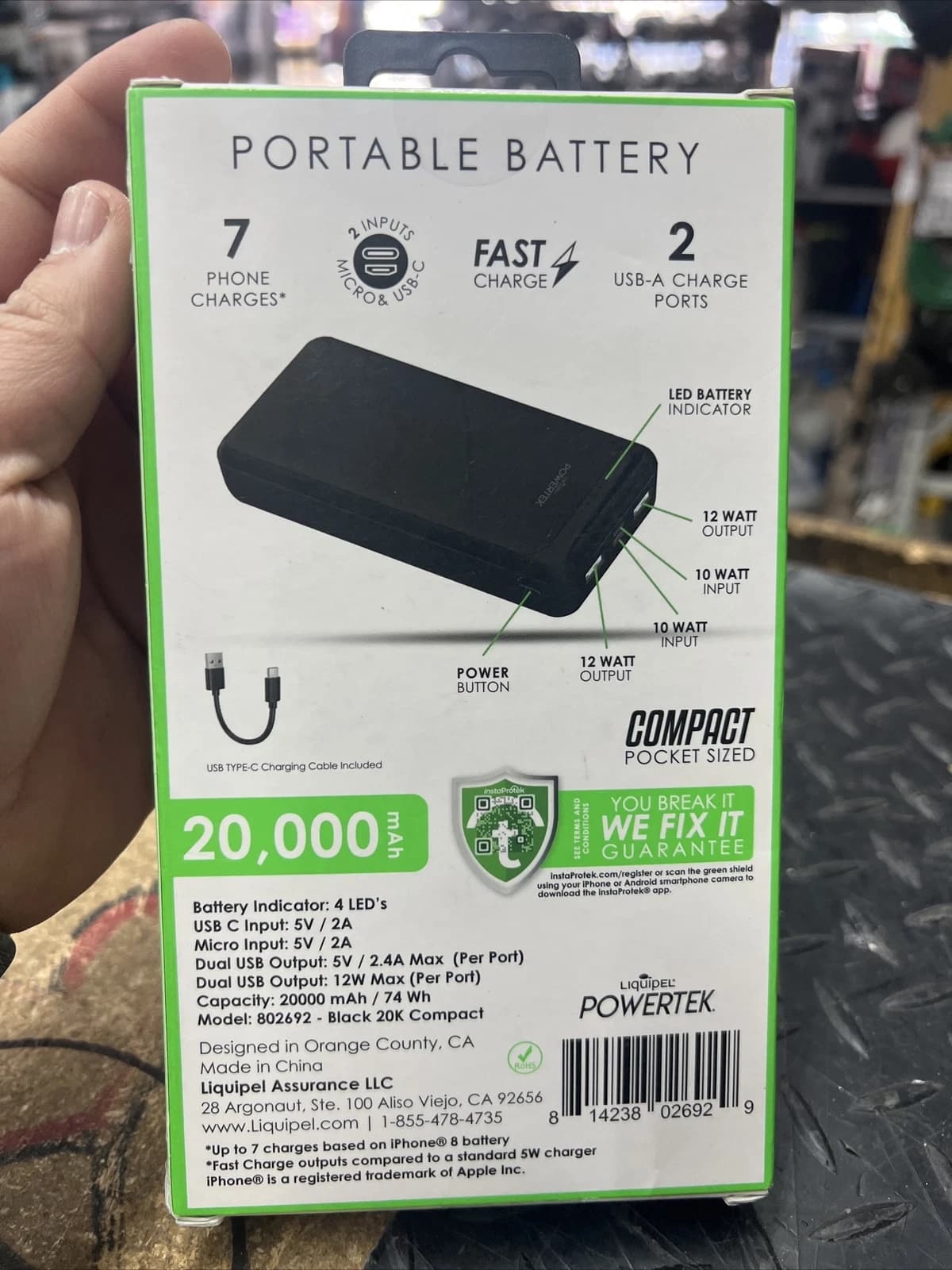 Powertek 20,000mAh Fast Charge Power Bank, 20W USB-C PD, Dual USB Output, Compact Portable Charger, Lifetime Replacement Warranty 2