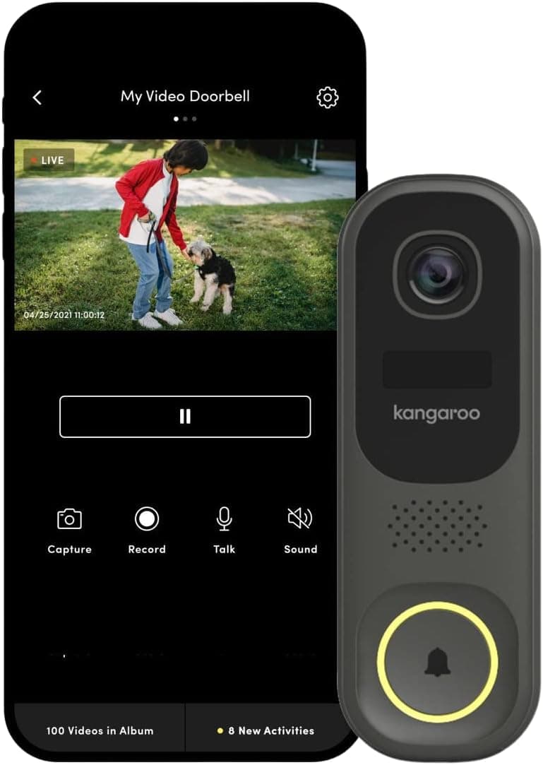 KANGAROO Video Doorbell + Chime | Security Camera Outdoor WiFi | Weatherproof Outside Camera | 2-Way Talk Video Doorbell