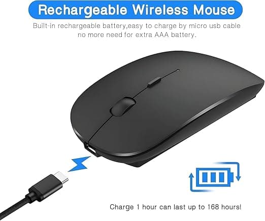 HP W10 Rechargable, Bluetooth & Wireless Dual Mode Mouse, 1600 DPI, Ergonomic Design, 10m Range, Ambidextrous, Long Battery Life