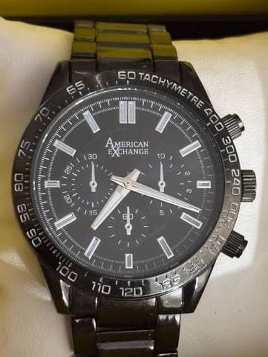 American Exchange Men's Chronograph Watch & Bracelet Gift Set – Black Stainless Steel 5-Piece Accessories Collection 2
