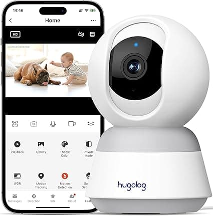 Hugolog 4K 8MP Indoor Pan/Tilt Security Camera with Auto-Focus,Ideal for Baby Monitor/Pet Camera/Home Security,Starlight Color Night Vision,Human/Pet AI,Noise Reduction,US Cloud,Works with Alexa