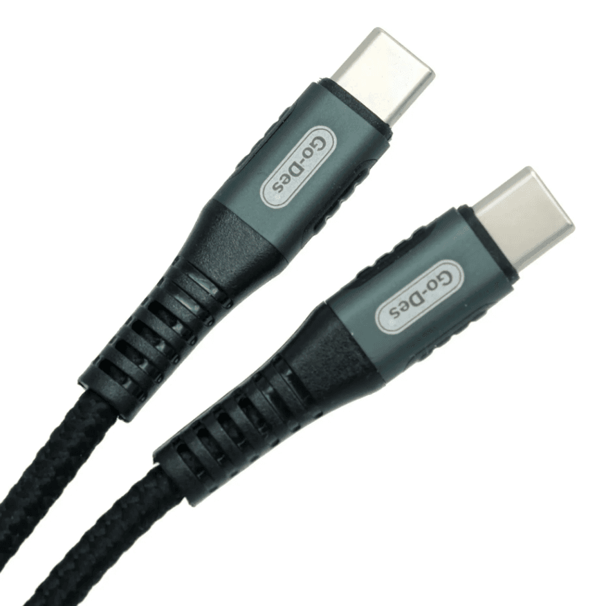GO-DES USB-C to USB-C 100W PD Fast Charging & Data Cable, Black & Silver, 1M