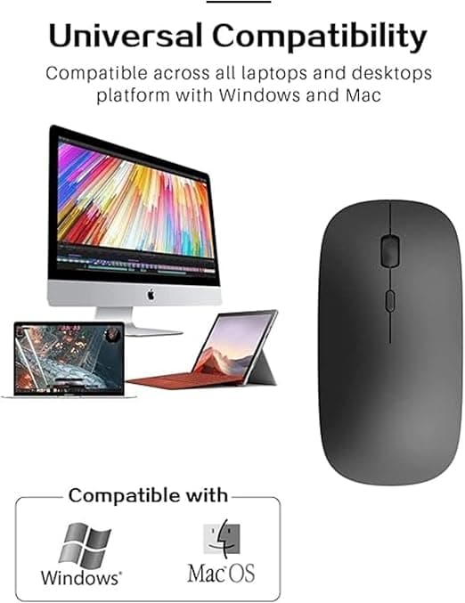 HP W10 Rechargable, Bluetooth & Wireless Dual Mode Mouse, 1600 DPI, Ergonomic Design, 10m Range, Ambidextrous, Long Battery Life 2