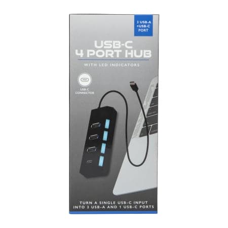 4-port charging hub, USB-A + USB-C for laptops