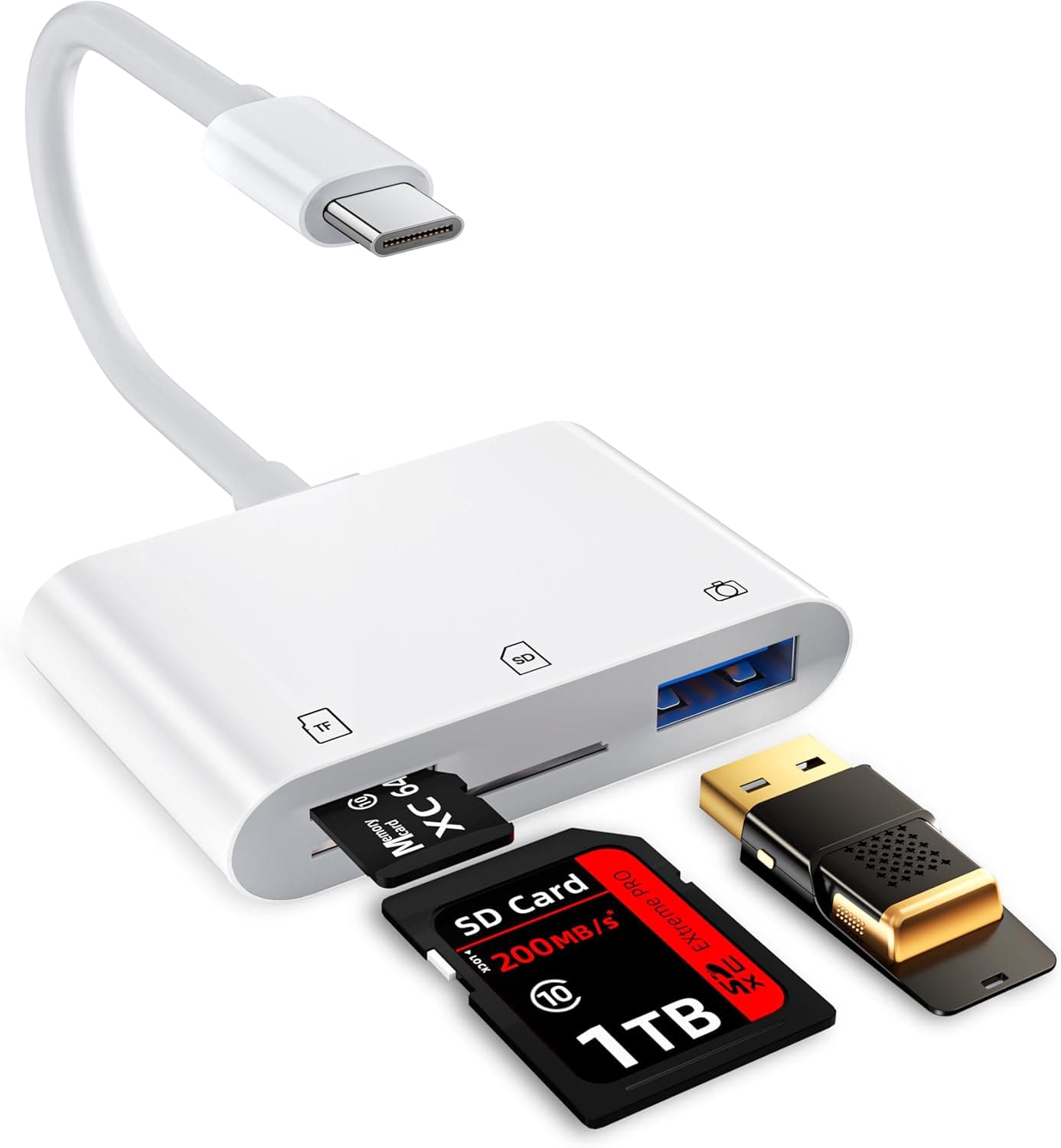 SD Card Reader USB C, High Speed Data Sync USB 3.0 to SD/TF Card USB Adapter, Memory Card Camera Veiwer for USB-C Devices Compatible with iPhone 15/16 iPad Mac PC Android Phone Tablet Plug and Play