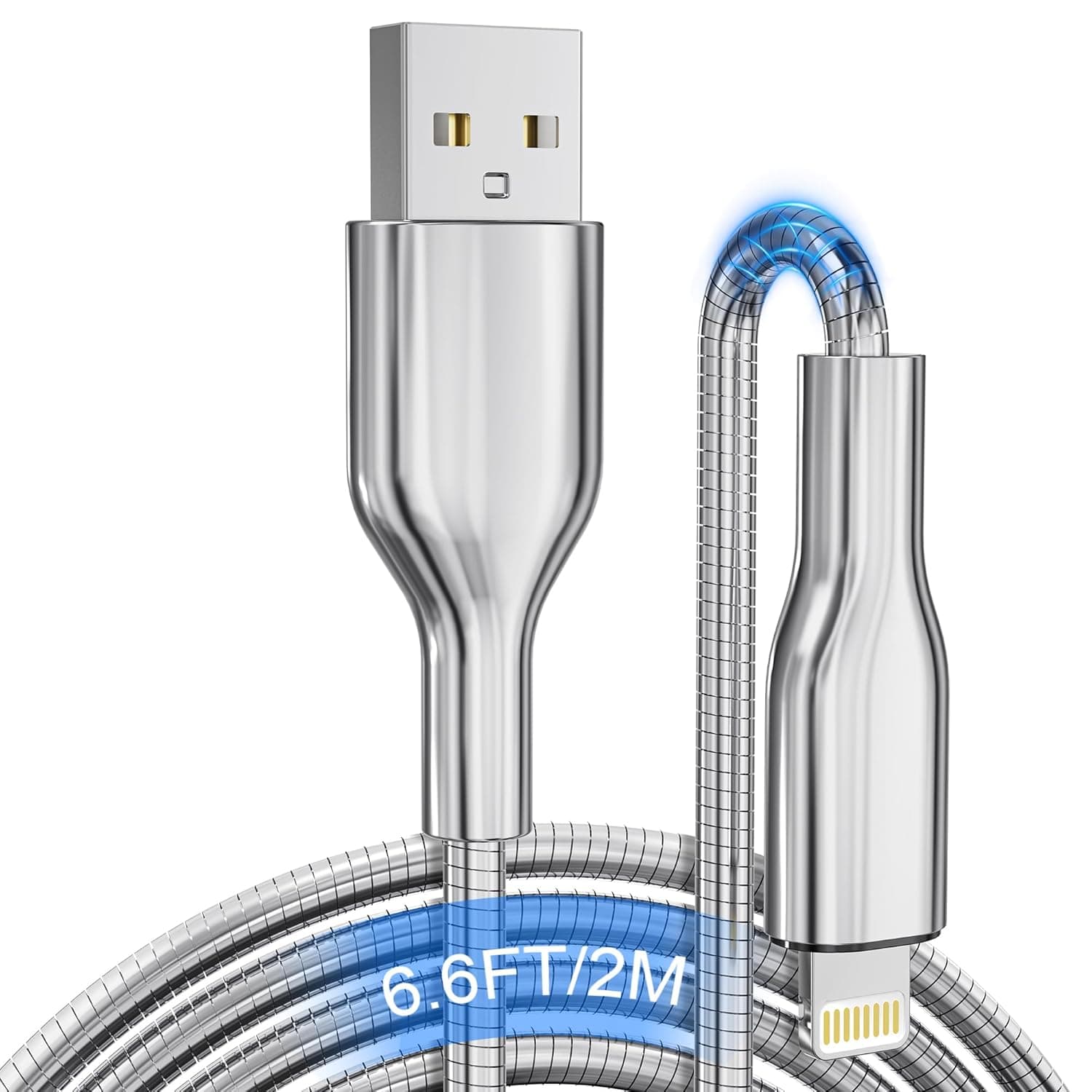 BMON Metal Braided Nylon USB-A to Lightning Cable, 120W Fast Charging & Data Sync Cable, 1M (3.3FT), Durable Aluminum Alloy Connector for iPhone and Apple Devices – Black