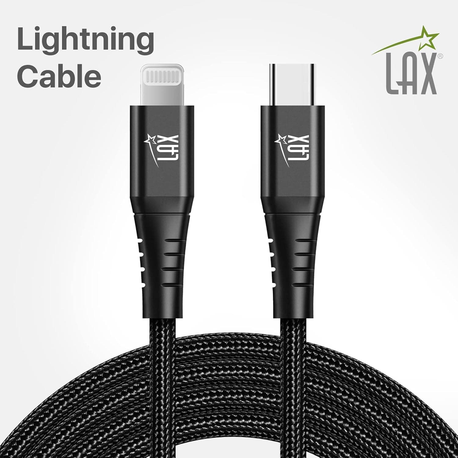 LAX Gadgets USB C to Lightning Cable - Apple MFI Certified Lightning Cable for iPhone, iPad, iPod - Durable Nylon Braided Fast Charging Cable - High Data Sync - 6ft - Black