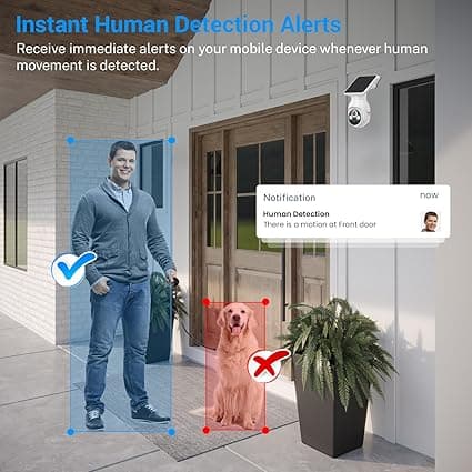 1080p Security Camera Wireless with Solar Panel, AI Human Detection, 2-Way Audio, Color Night Vision, 2.4G WiFi Only, Cloud Storage (Sold Separately), Indoor/Outdoor Surveillance Bullet Cam (WiFi) 6