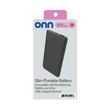 onn 5,000 mAh Slim Portable Power Bank with Micro-USB and USB-A ports, Compact Size, LED Indicator Lights, Black - Compatible with iPhone, iPad, AirPods, Samsung Galaxy, Note, Pixel & More