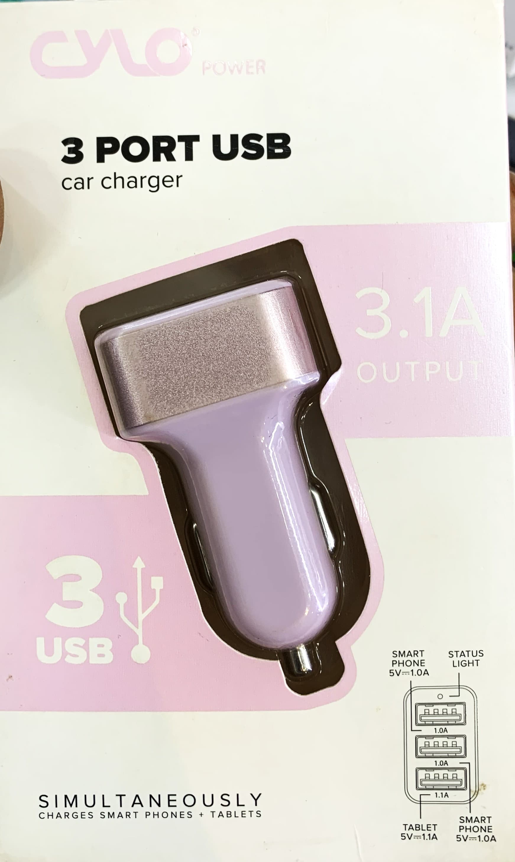 Tri-Port Car Charger 3,1A,