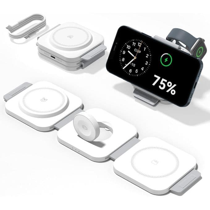 3 in 1 Charging Station for Apple Multiple Devices, Foldable Magnetic Fast Wireless Charger Dock, Travel Charging Pad for iPhone 16 15 14 13 12 Pro Max Plus Apple Watch Series & AirPods 4/3/2/Pro