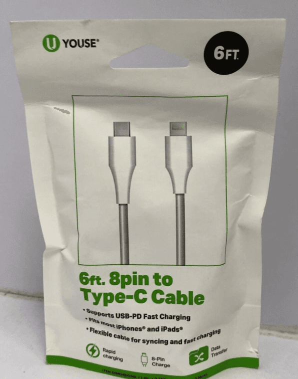 Youse 6ft 8pin to Type-C Cable Charger 