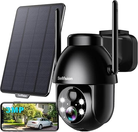 4G Solar Security Cameras Wireless Outdoor, 2K PTZ WiFi 3MP Indoor Security Camera for Home with Spotlight, PIR Motion Detection,Siren, Color Night Vision, 2-Way Talk, SD/Cloud Storage